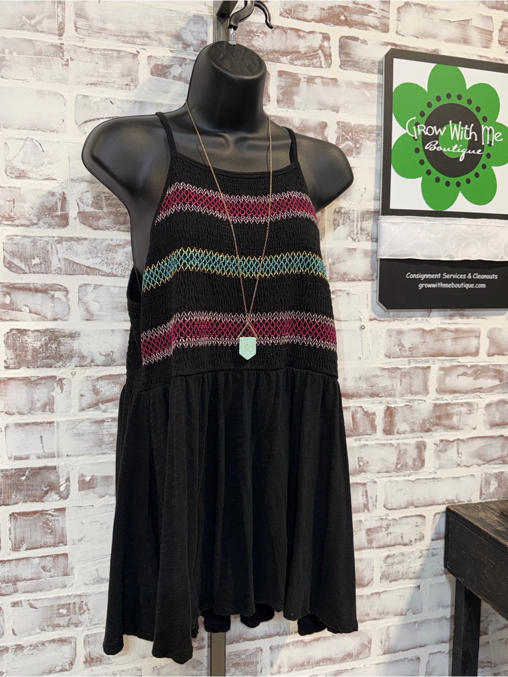 torrid Black Knit Tank with Pink and Teal Stripes